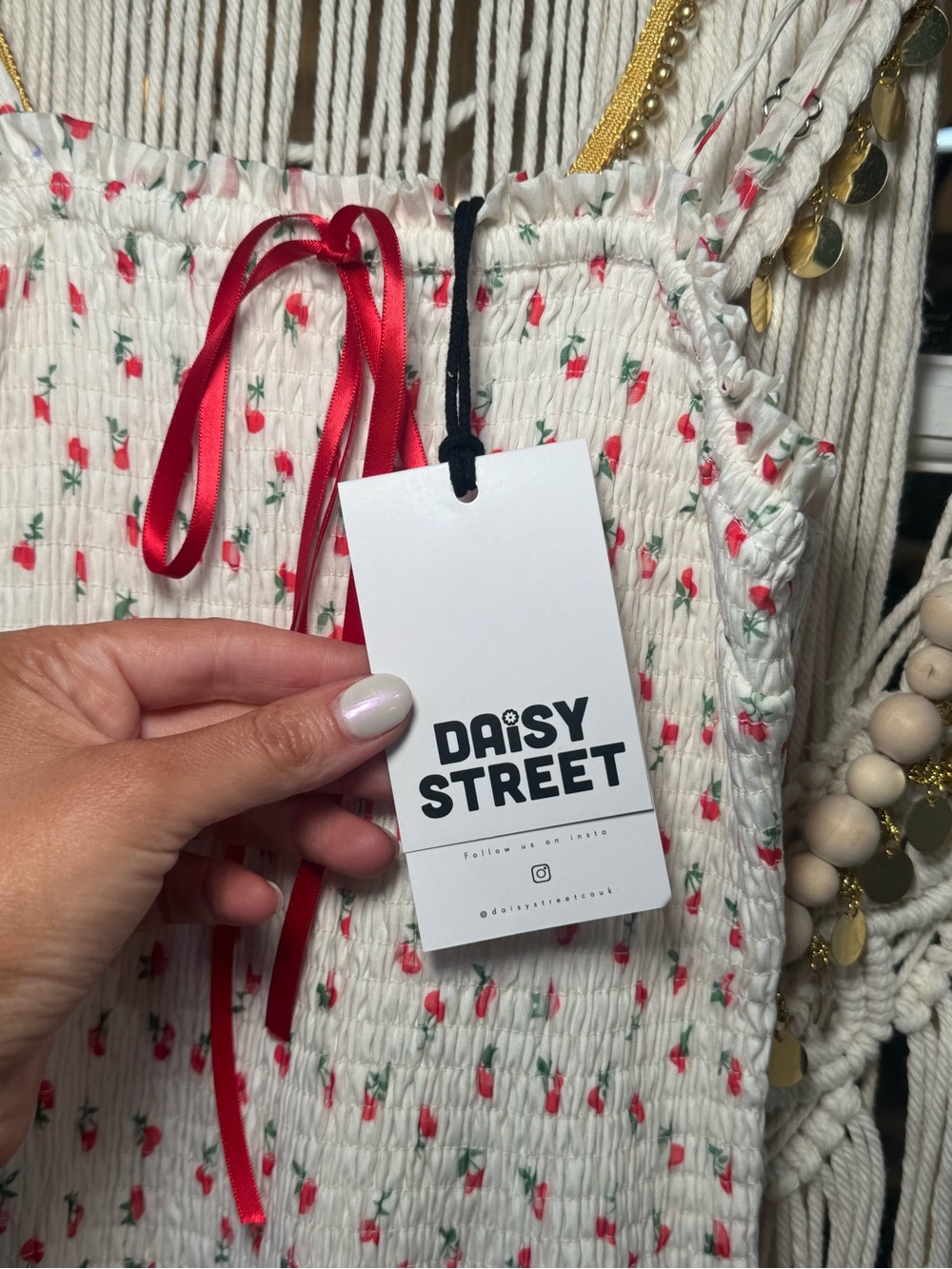 🍒 ASOS Daisy Street Smocked White Maxi Dress with Red Floral Print 🍒 - Picture 6 of 8